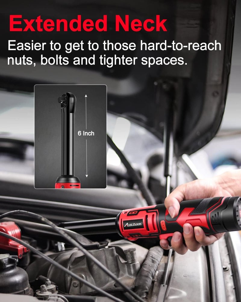 AVID POWER 3/8" Extended Cordless Electric Ratchet Wrench, 60N.m(44.2 Ft-lbs) 12V Power Ratchet Wrench Kit, Variable Speed Trigger, 10 Sockets & 2.0Ah Li-Ion Battery - Image 3